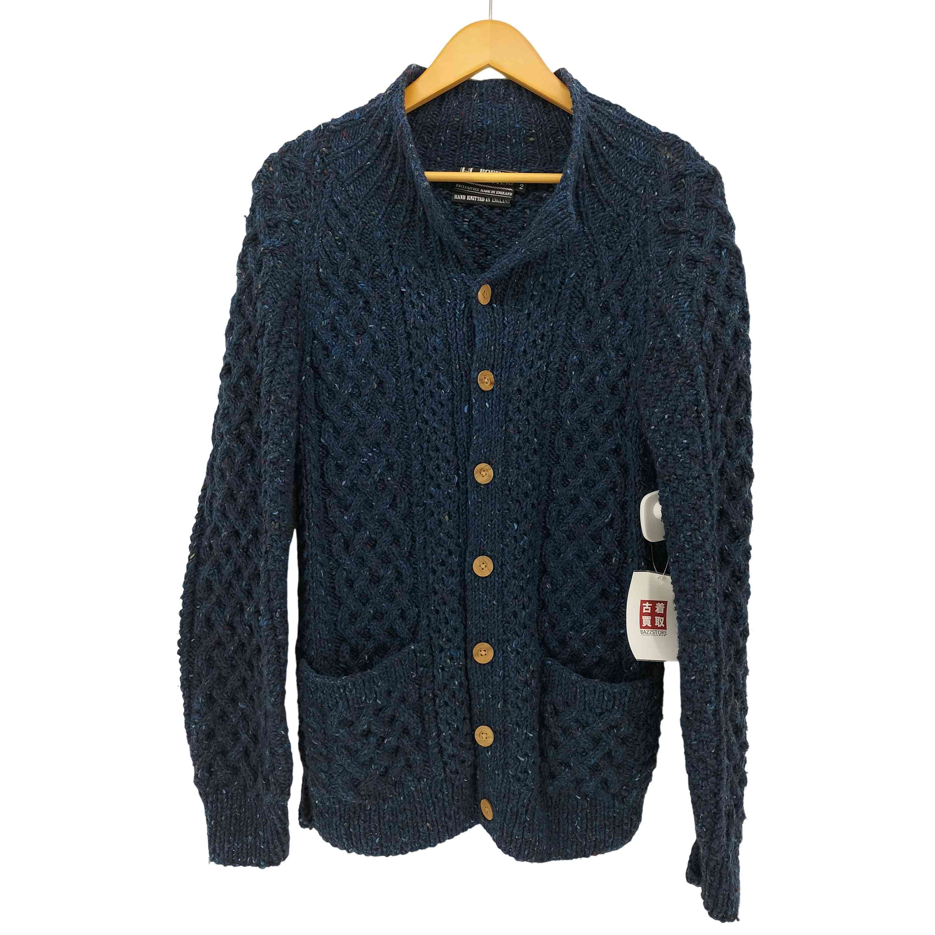 H. ROBINSON KNITTING イギリス製 総柄 木ボタン ウール ローゲージ 