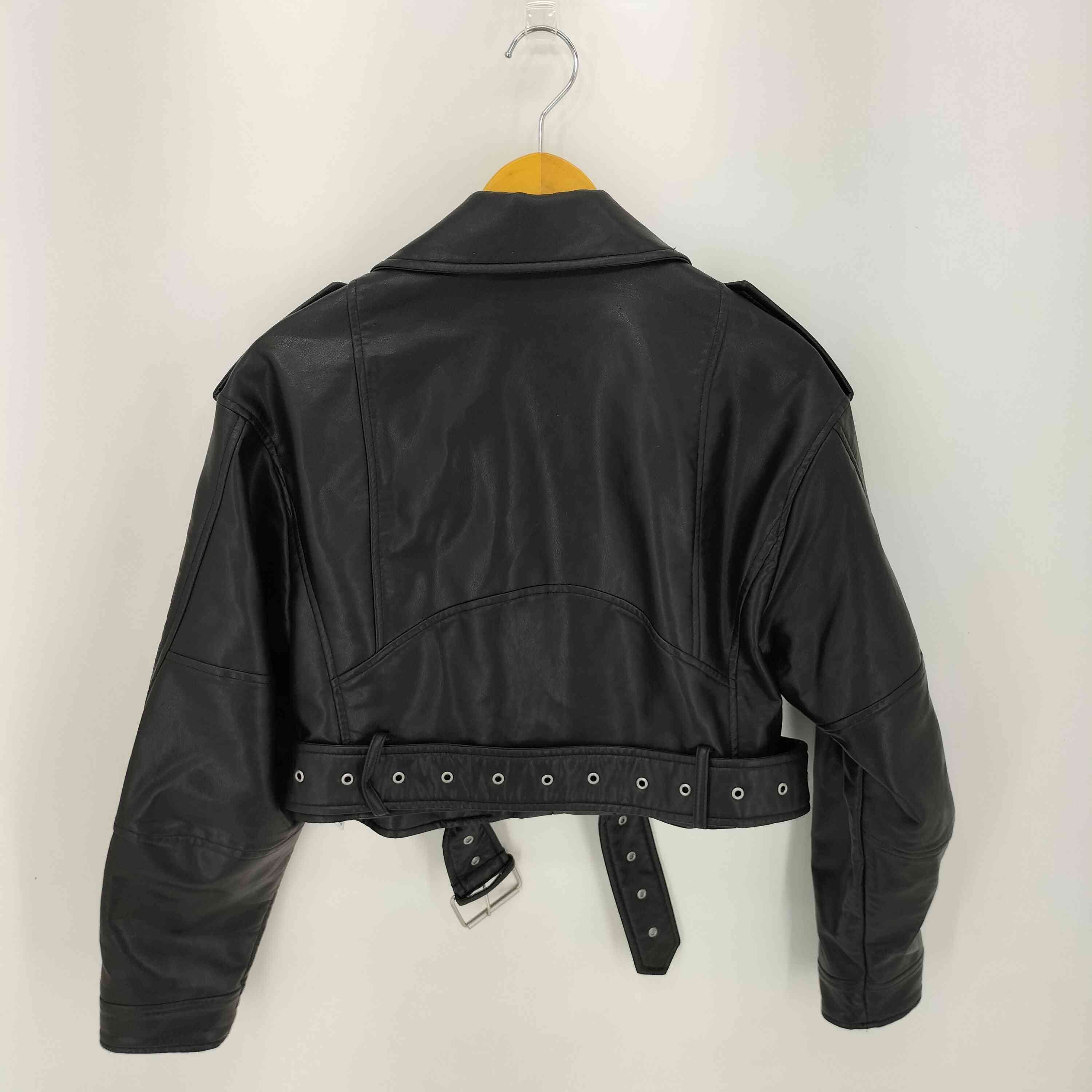 ZARA フェイクレザー クロップド バイカー ジャケット　M FAUX LEATHER CROP BIKER JACKET - Black | ZARA United States