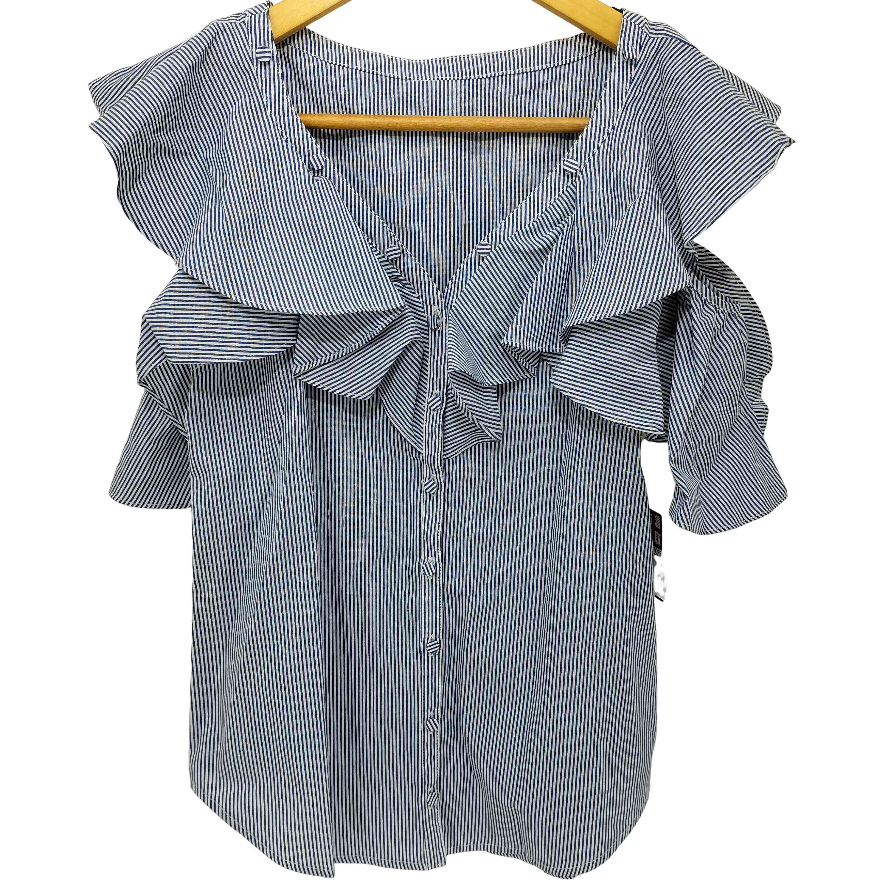 Estella.K コールドショルダーストライプ半袖ブラウス エステラケー Estella.K Cold Shoulder Stripe Blouse コールド