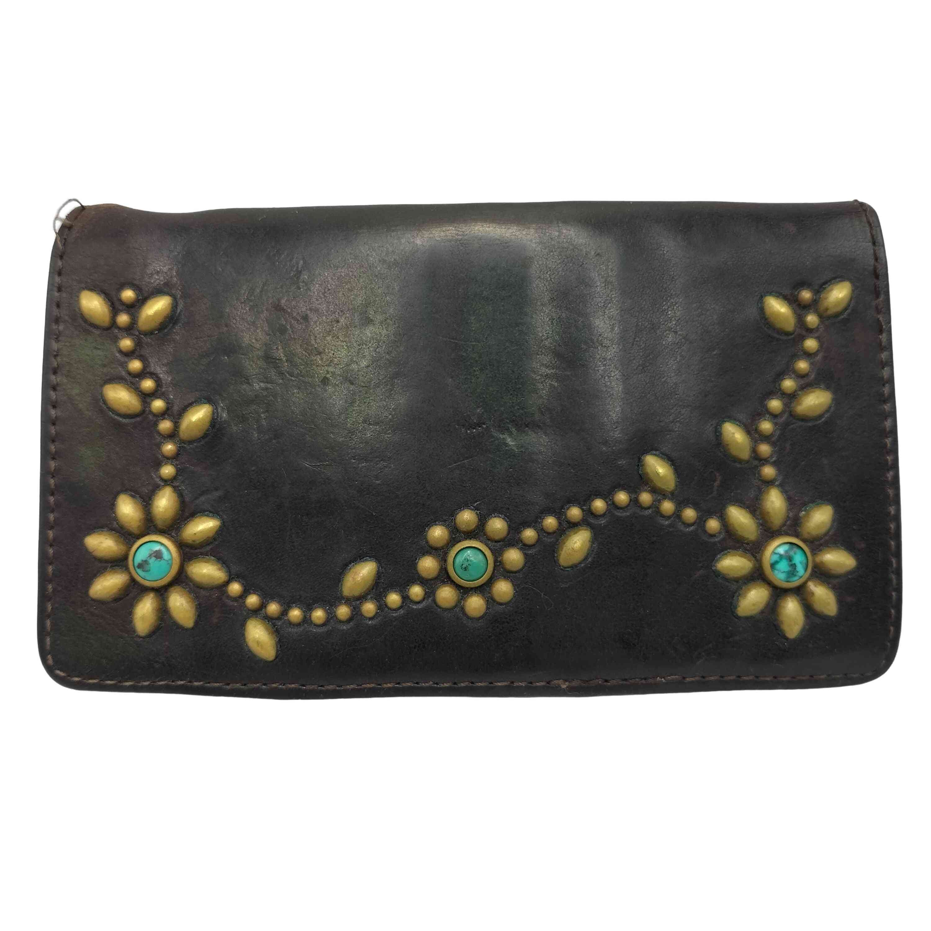 エイチティーシー HTC ロゴ 刻印 フラワー ターコイズ スタッズ レザー