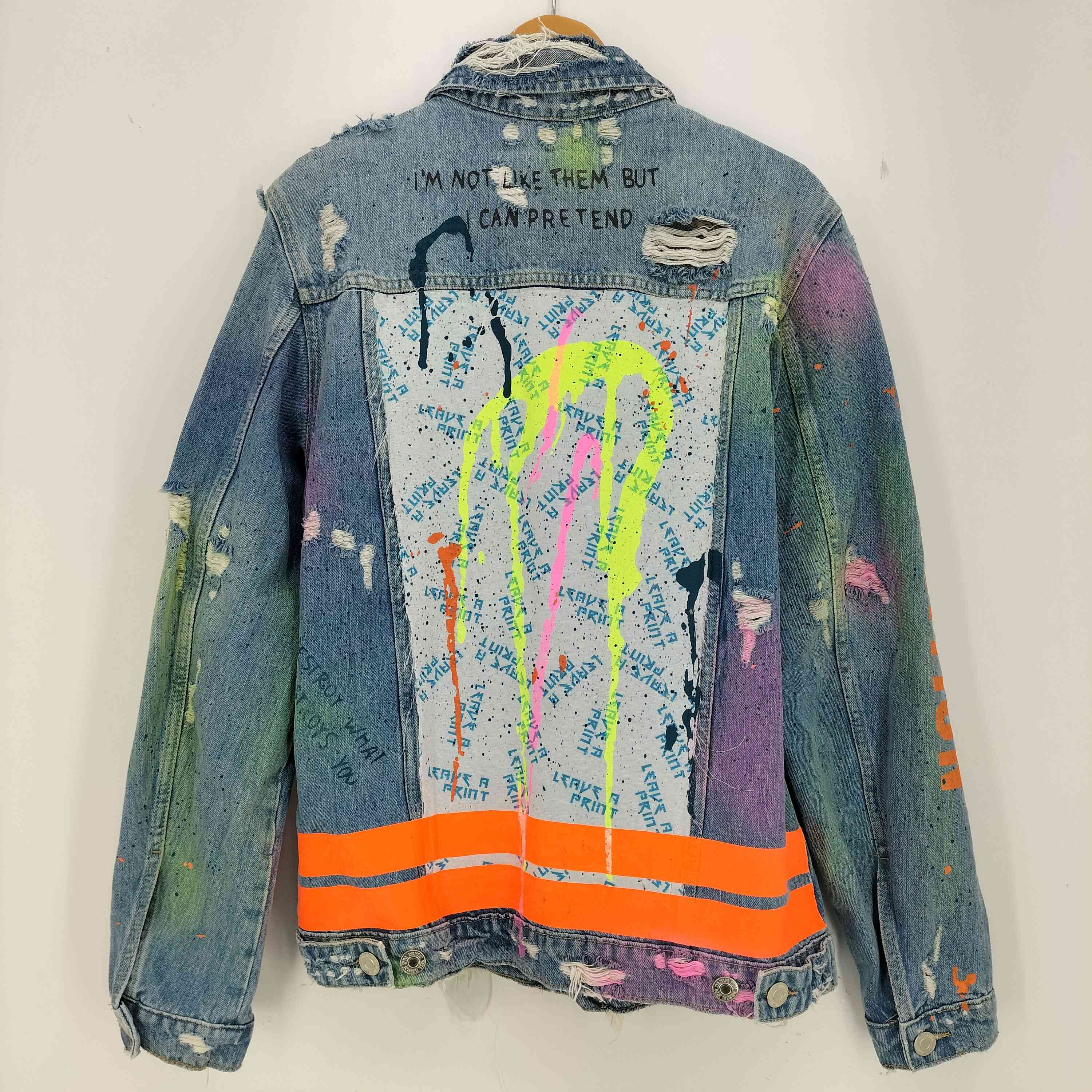 ザラ ZARA ペイントダメージデニムジャケット メンズ import：M