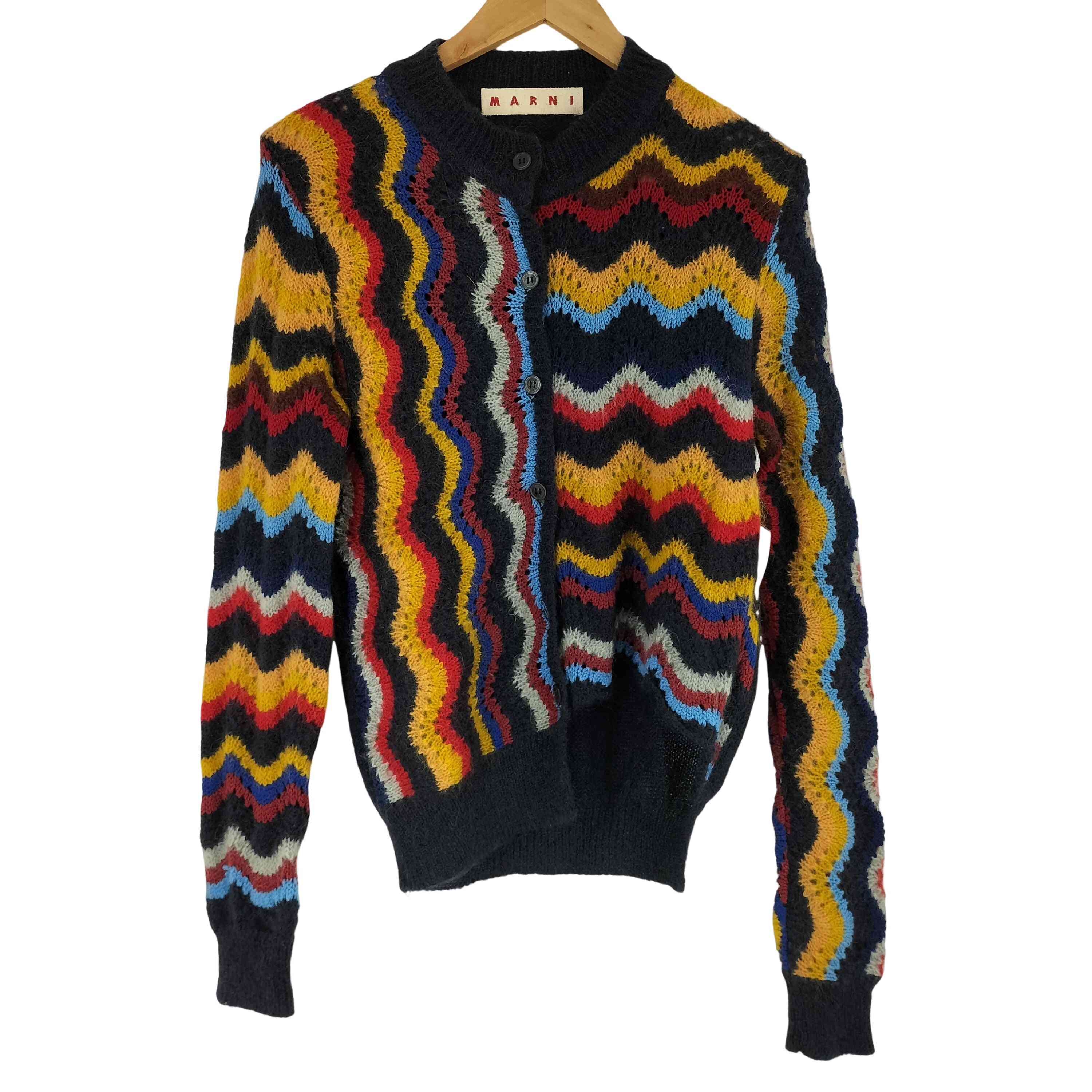 MARNI(マルニ) モヘア マルチカラー変形ニットカーディガン レディース  40 中古 古着 0251 マルニ MARNI モヘア マルチカラー変形ニットカーディガン