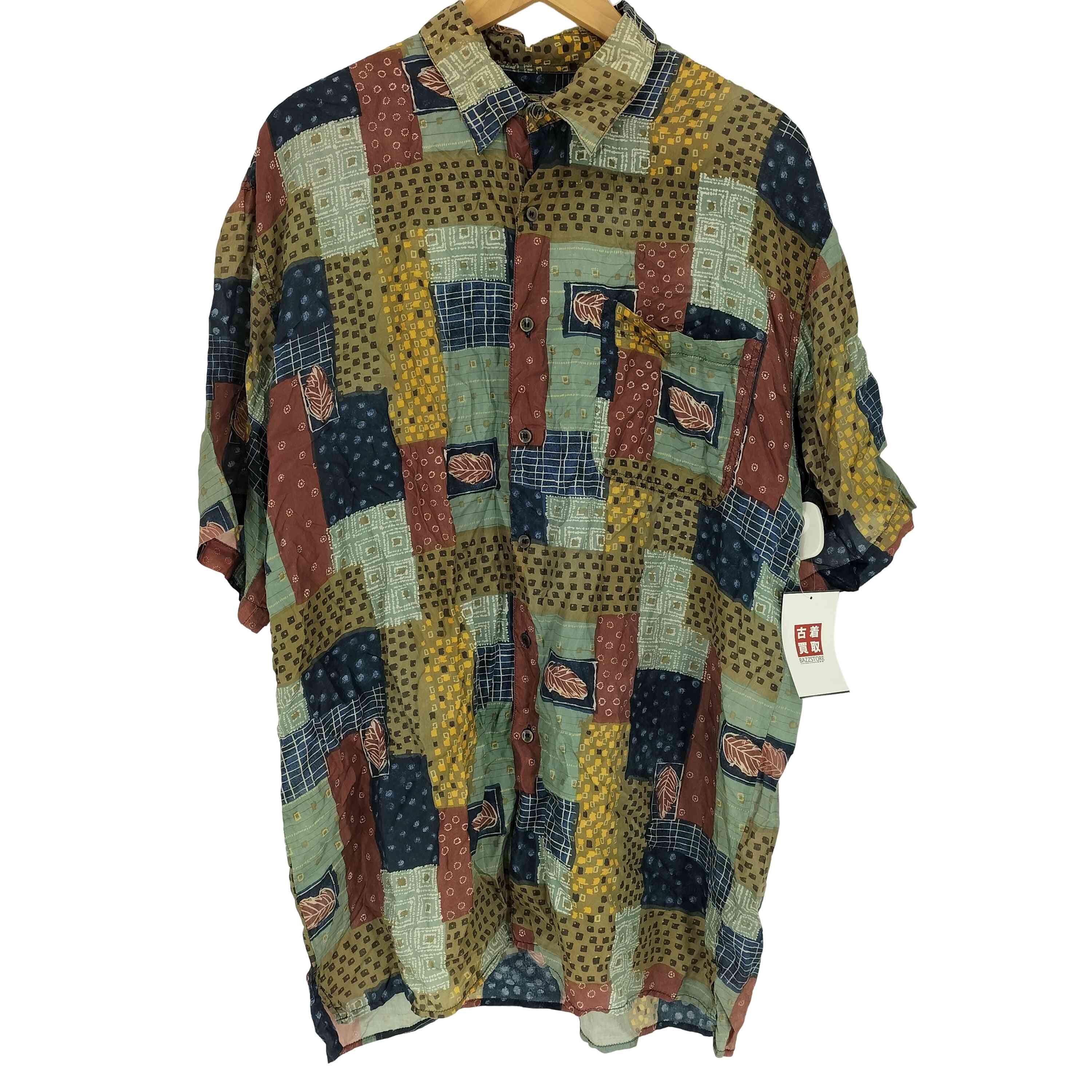90s ROBERT STOCK 総柄 シルクシャツ ベースボールシャツ XL