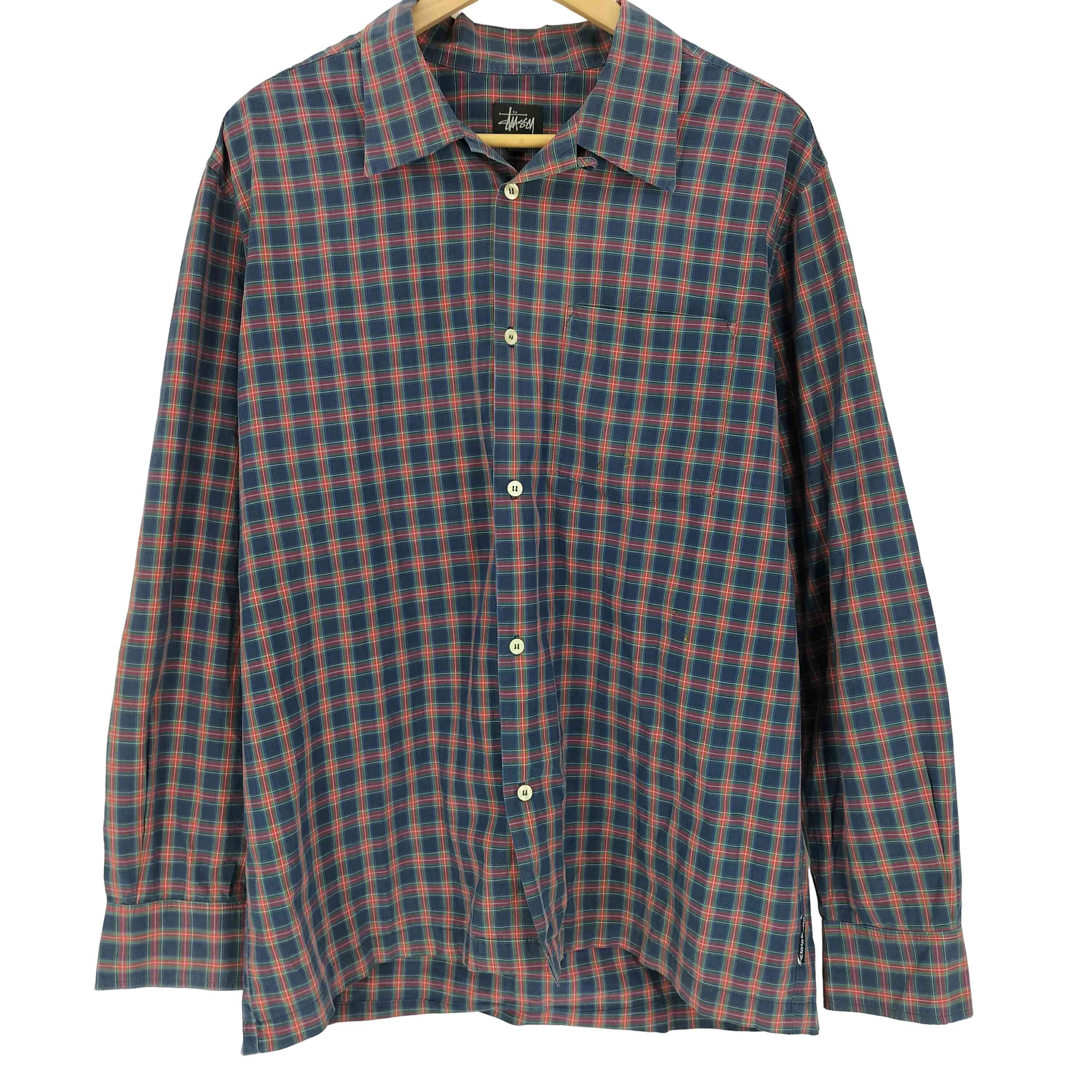 ステューシー Stussy 90-00S 紺タグ L/S タータンチェック 開襟 