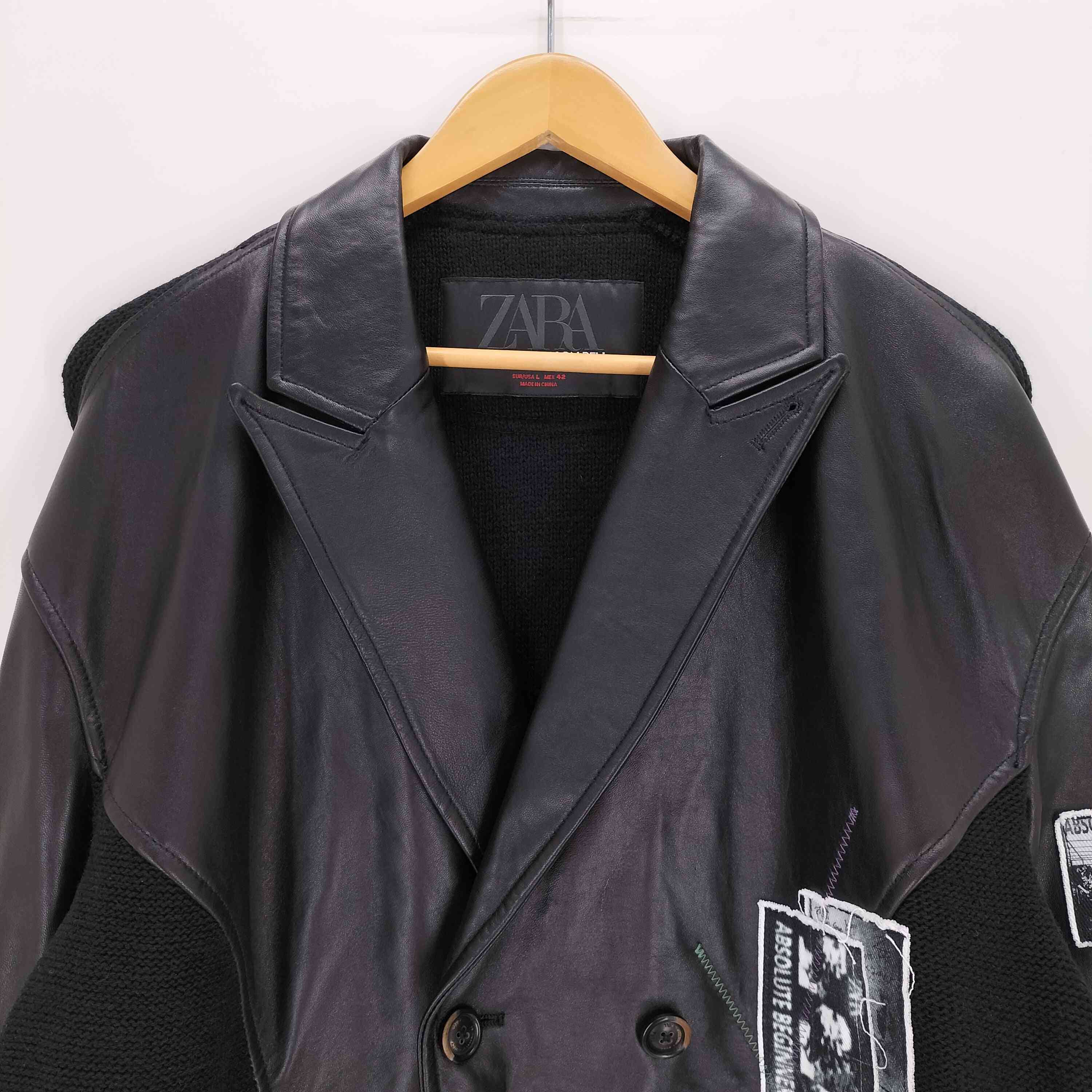 ザラ ZARA ニットコンビレザージャケット メンズ import：L