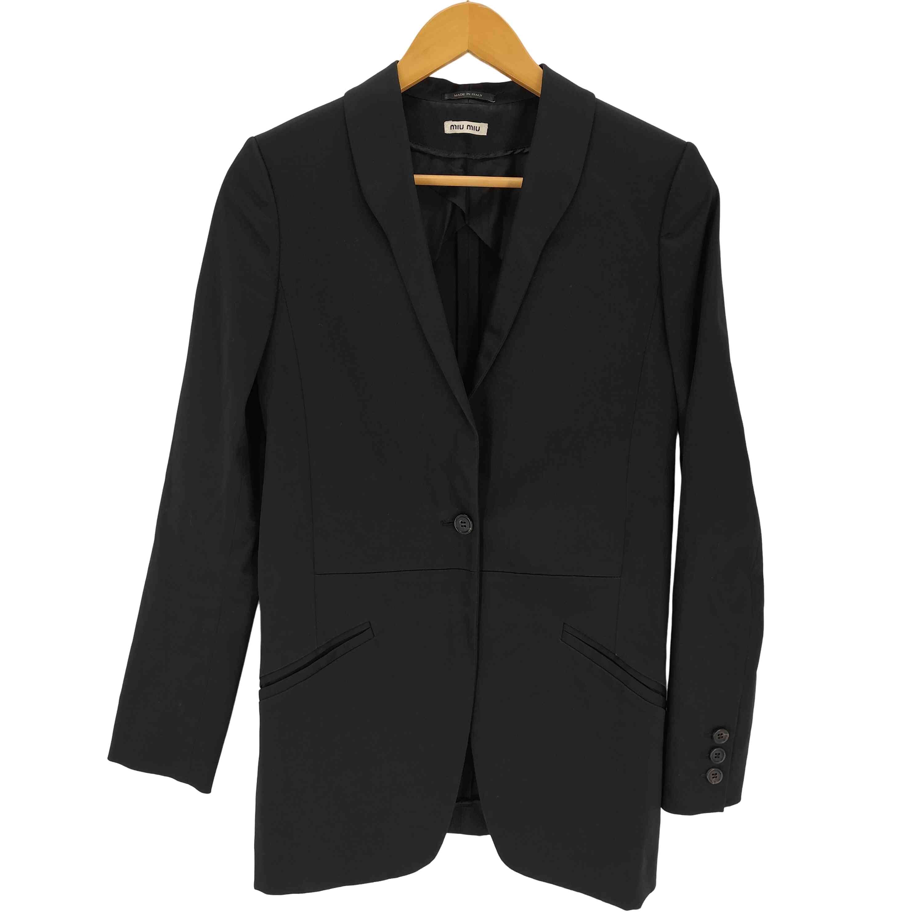 美品ꕥミュウミュウ シルク混 テーラードジャケット ブラック 総柄 レディース kigaeru_370327023018