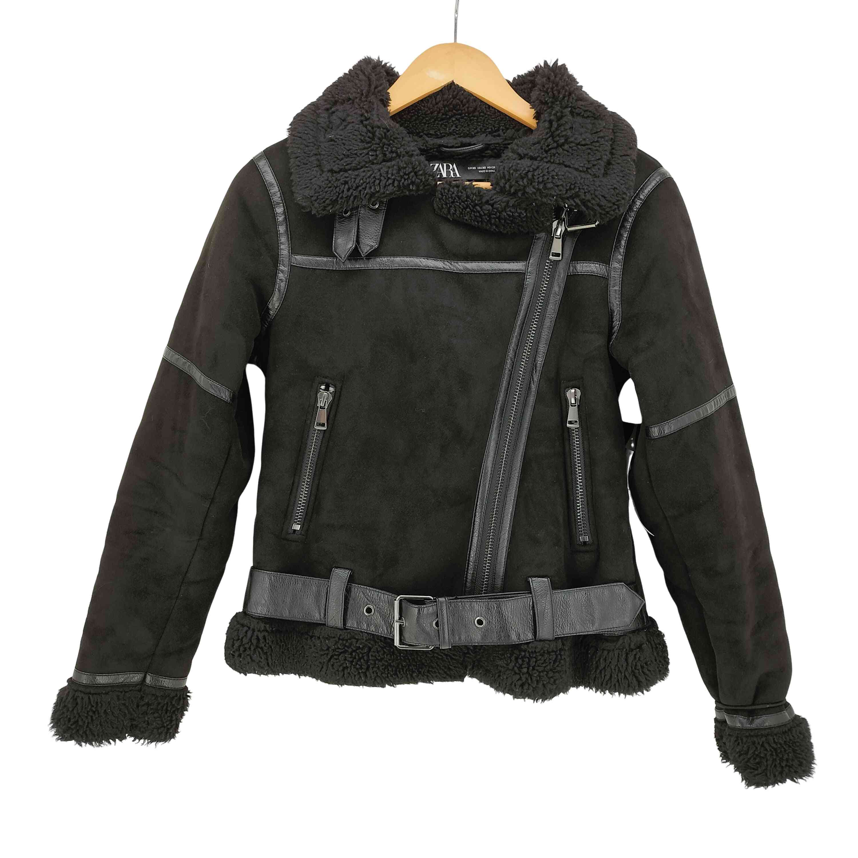 美品 ZARA ダブルライダースジャケット フェイクムートン ボア M相当 黒 ZARA - 【ZARA】フェイクムートンライダース ボアジャケット