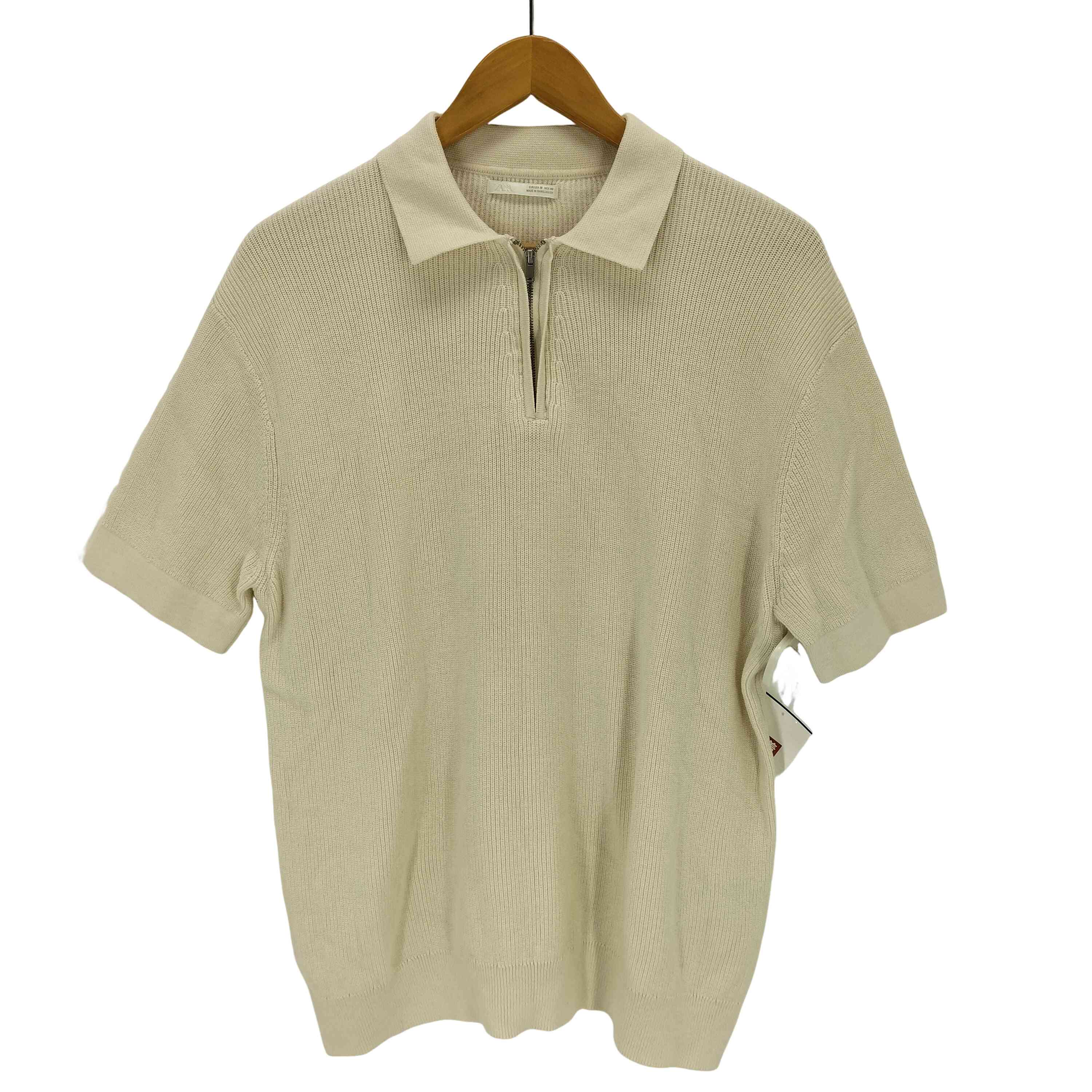 ザラ ZARA パールニットジッパーポロシャツ メンズ import：M