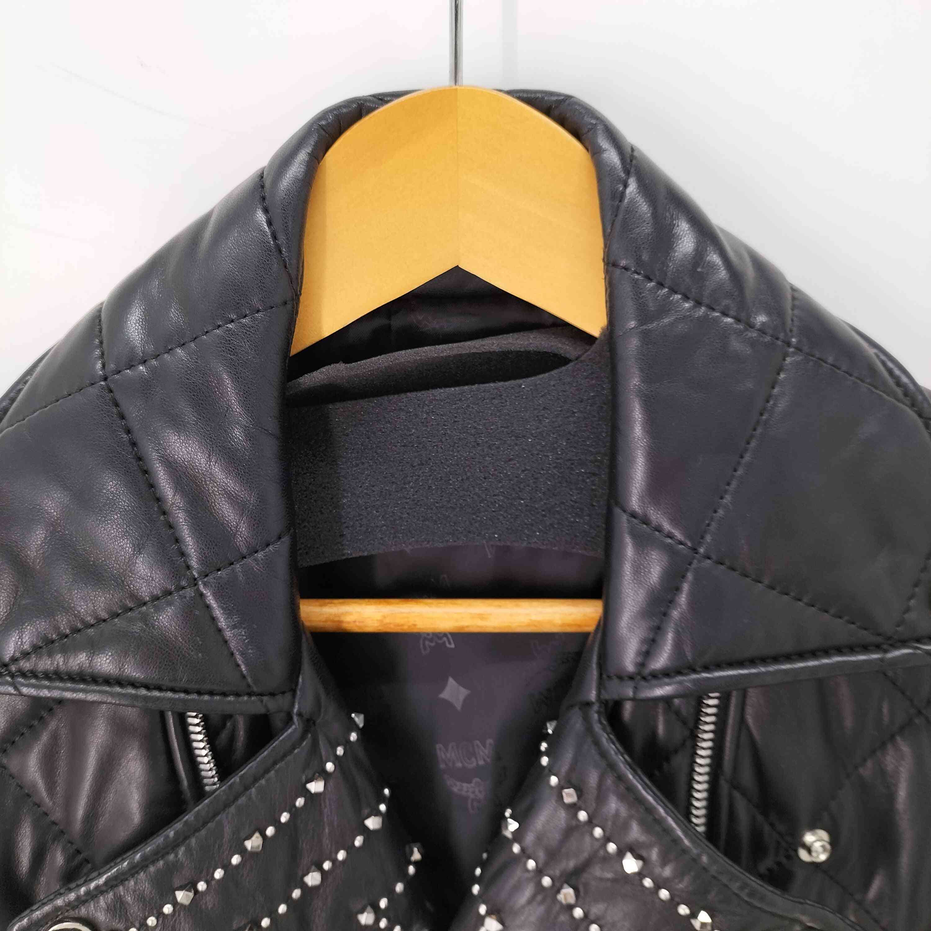 【未使用級】MCMラムレザー スタッズ ライダースジャケット ブラック エムシーエム MCM ラムレザー スタッズ ライダースジャケット