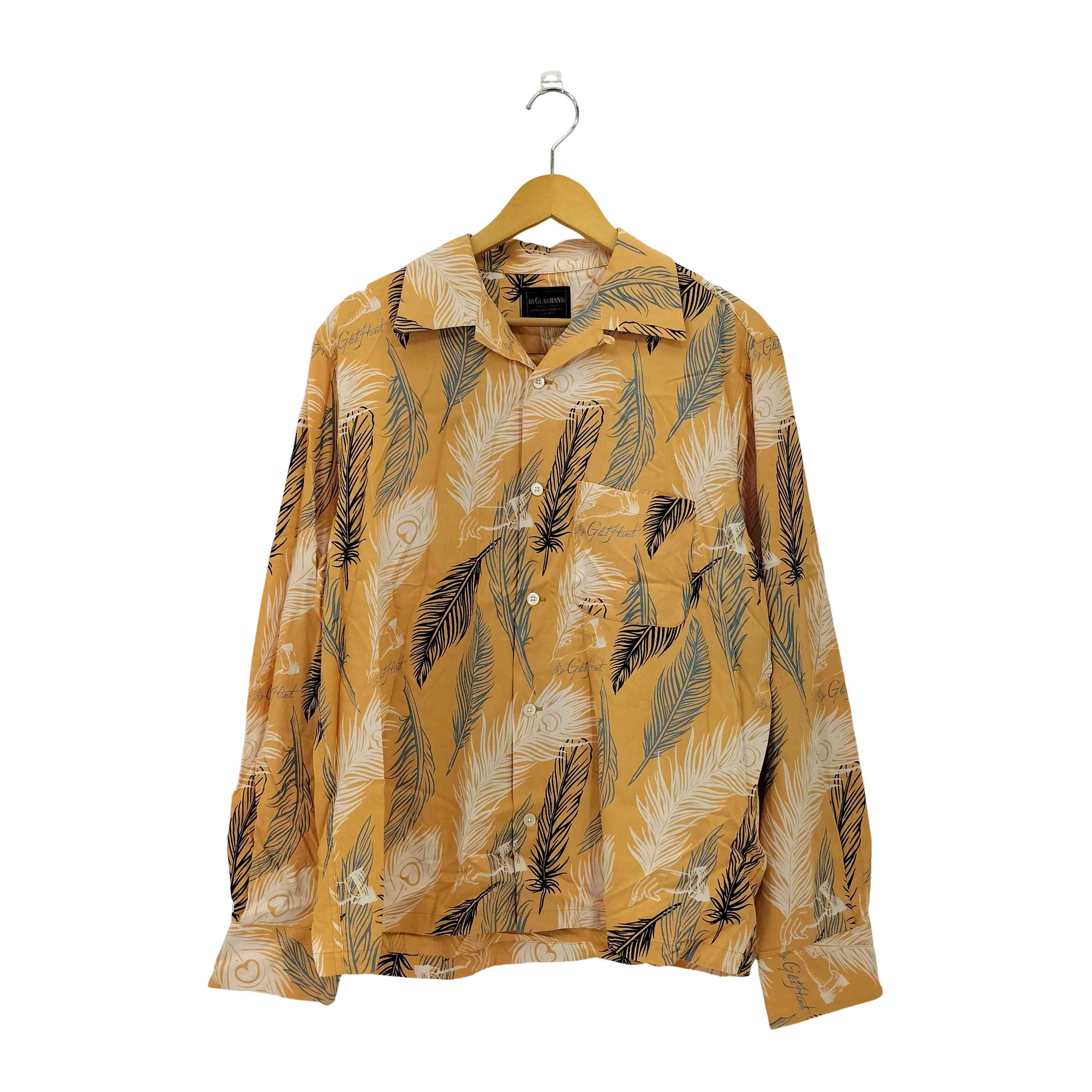 BY GLADHAND(バイグラッドハンド) PEACOCK QUILL L/S SHIRTS ピーコッククイル 総柄デザイン オープンカラー 長袖シャツ メンズ  S【中古】【ブランド古着バズストア】 バイグラッドハンド BY GLADHAND PEACOCK QUILL L/S SHIRTS ピーコック