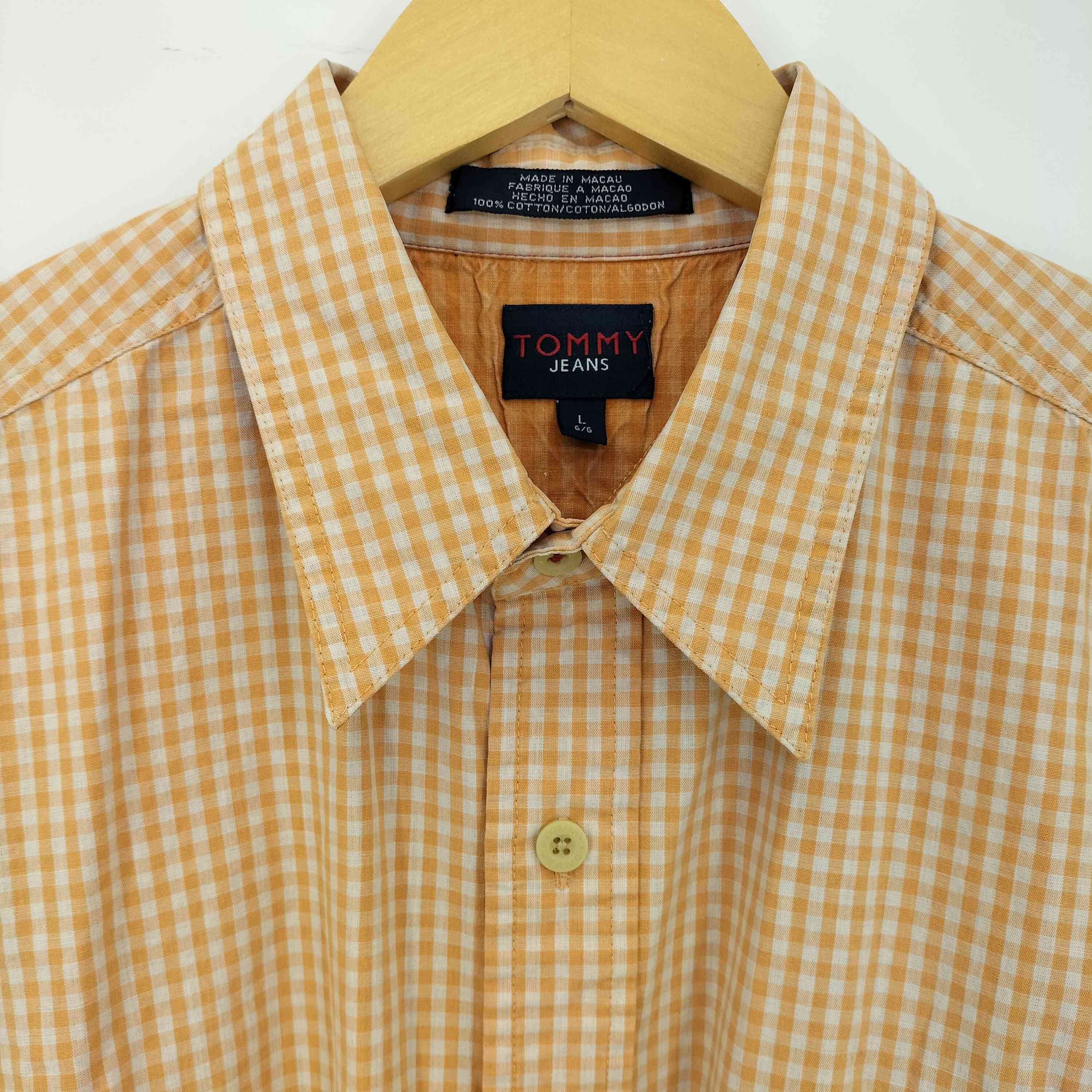 90's tommy jeans 半袖シャツ ギンガムチェック 青 サイズM トミージーンズ 90s ヴィンテージ TOMMY JEANS トミージーンズ チェック柄