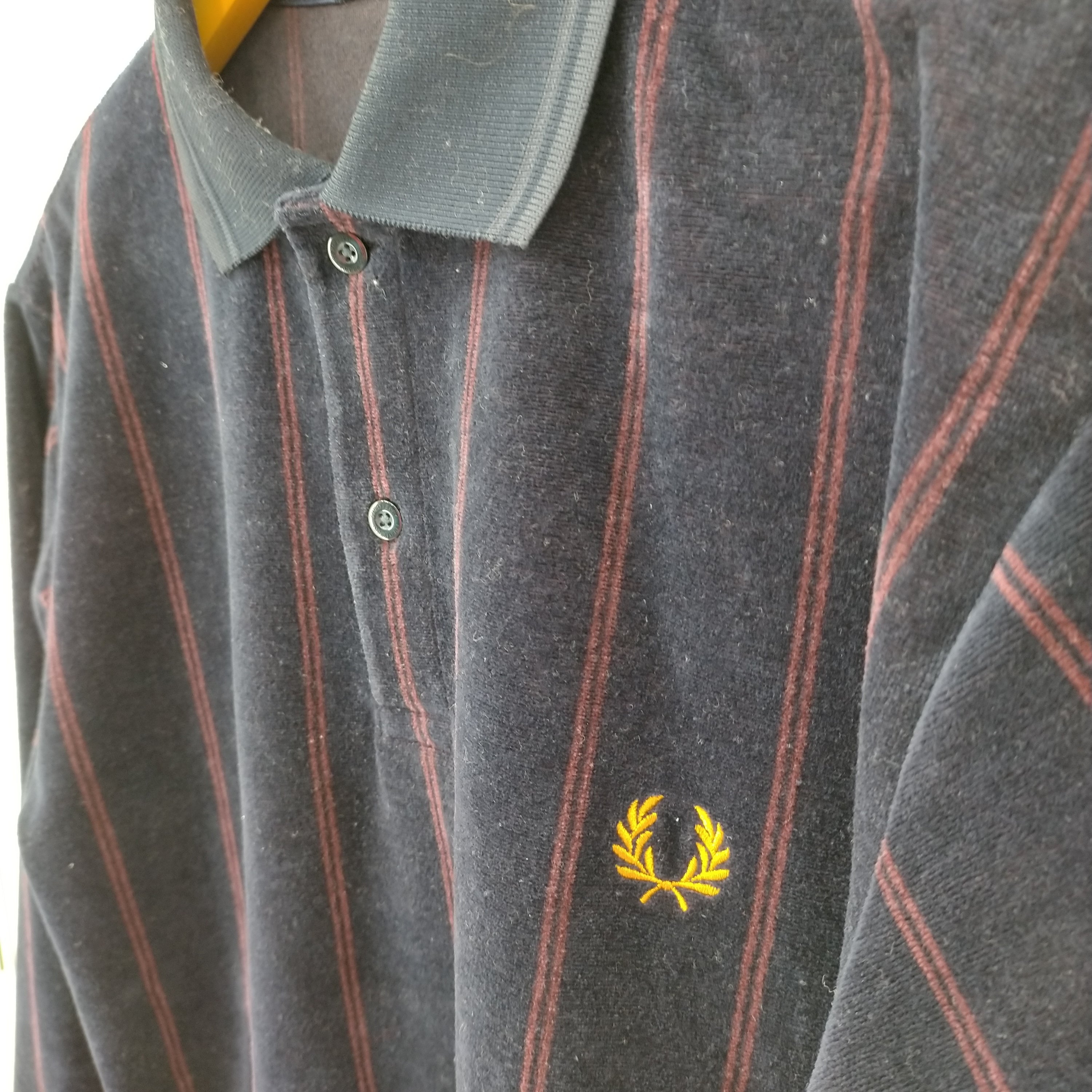 フレッドペリー FRED PERRY ストライプベロア長袖ポロシャツ メンズ