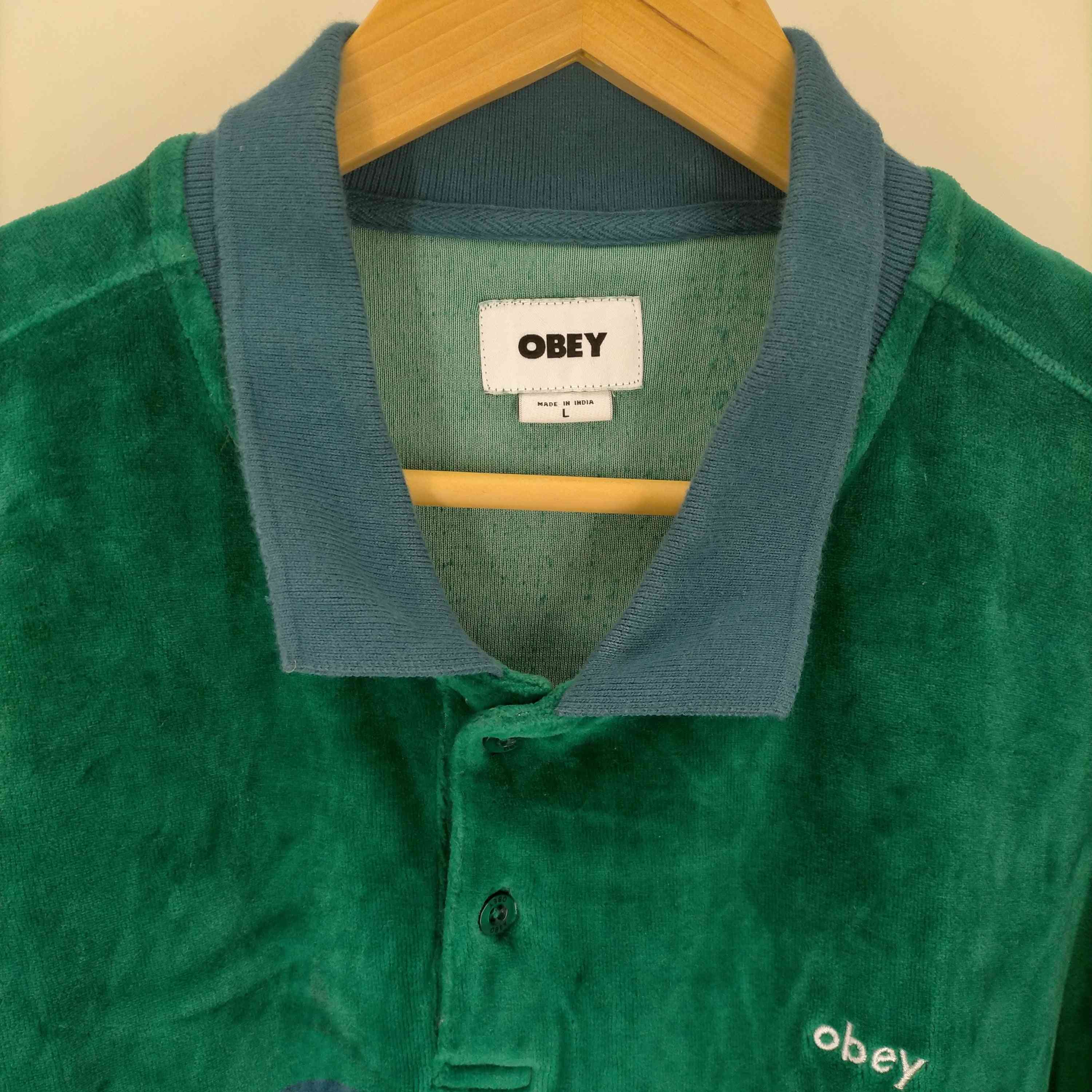 オベイ OBEY ボーダーベロア ポロシャツ メンズ JPN：L – ブランド古着